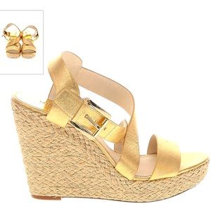 Micheal Kors Gold metallic wedges size 8 3.5 heel